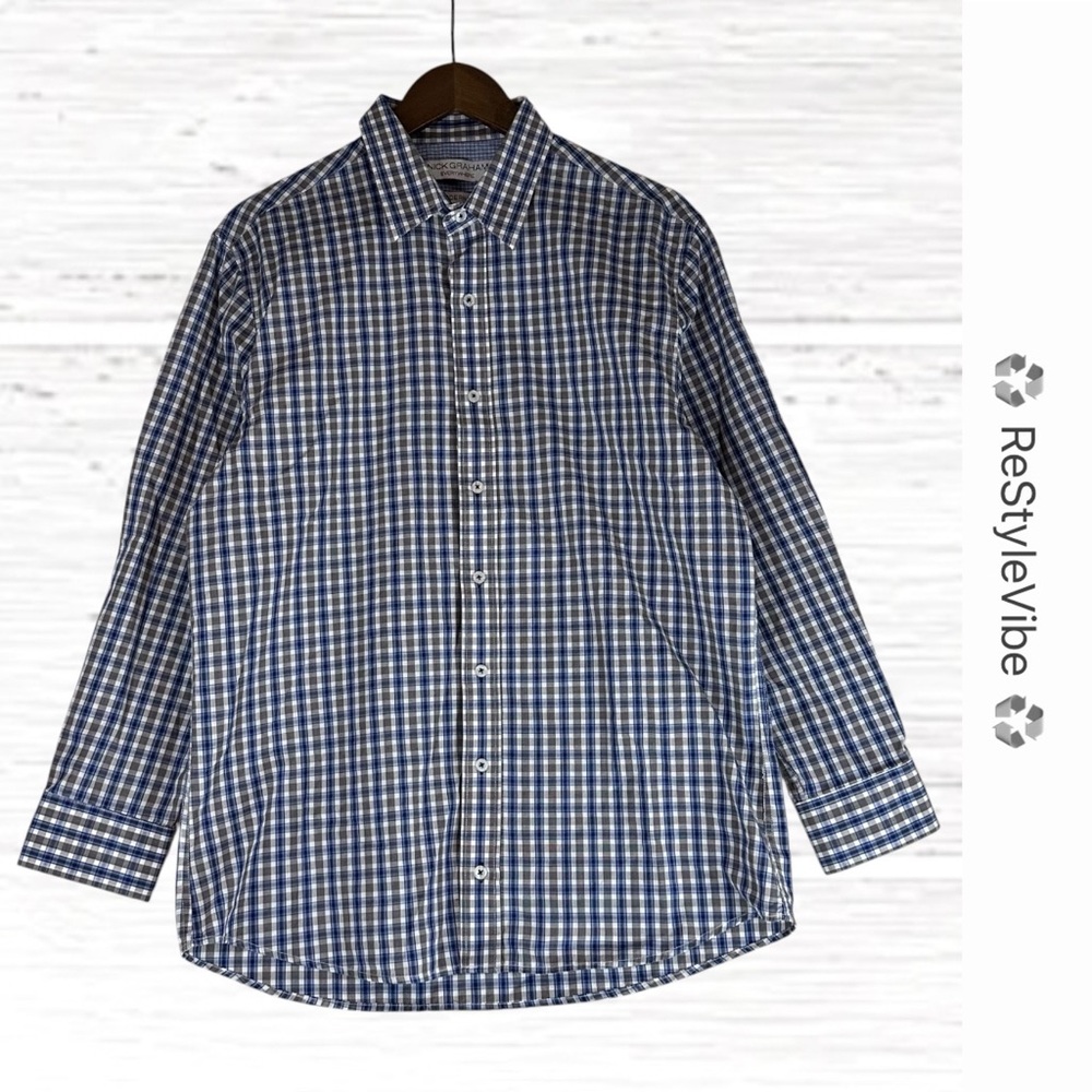 NICK GRAHAM Men’s Size L Shirt Button Down Plaid Long Sleeve Everywhere Modern